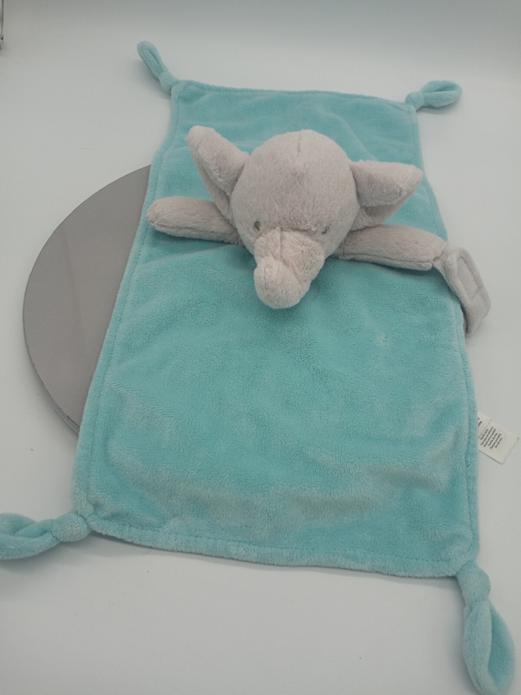 Carter's Rectangle Aqua Gray Elephant Pacifier Strap Lovey Security Blanket Ratt