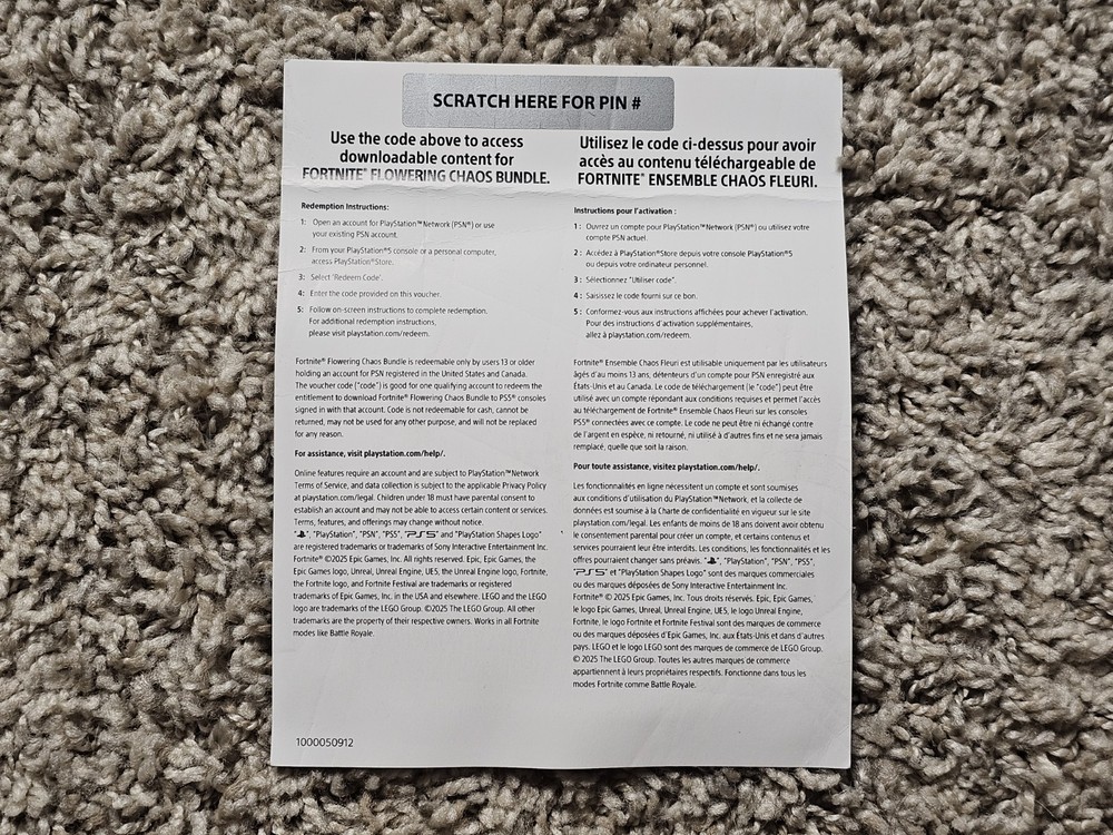 UNUSED Fortnite Flowering Chaos Bundle Code Key PS5 Console Bundle Exclusive PSN