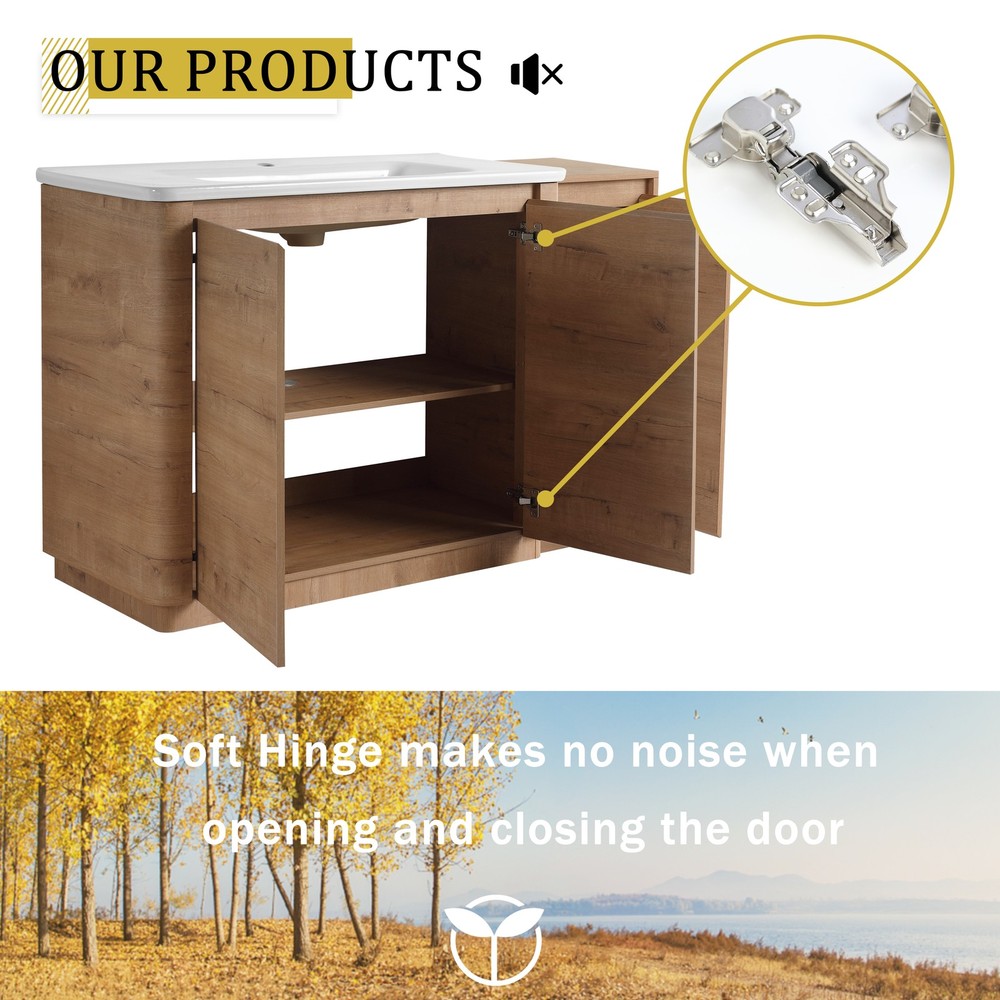 52'' Freestanding Bathroom Vanity with White Ceramic Sink, and 1-Small Storage
