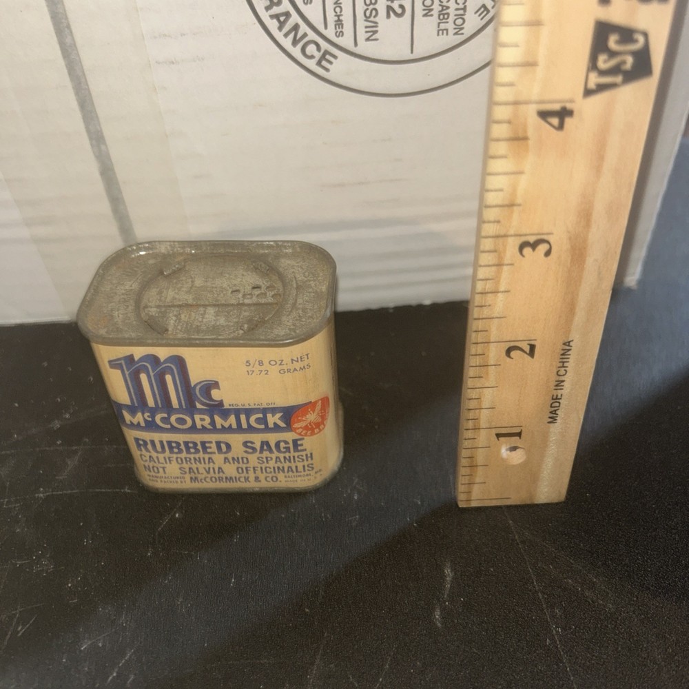 Vintage Almost empty Advertising Spice Tin McCormick Rubbed Sage