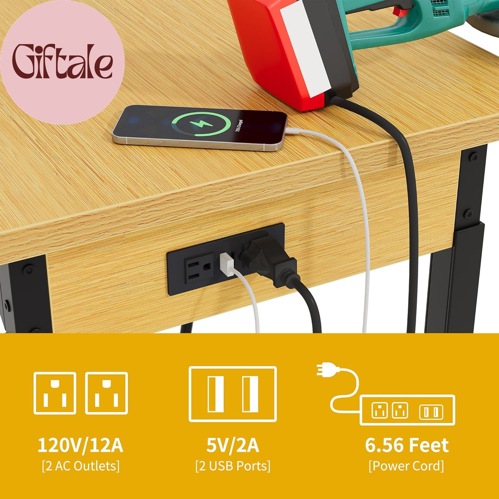 Adjustable Workbench with Pegboard 48", Heavy Duty Wood Top Work Bench with Whee