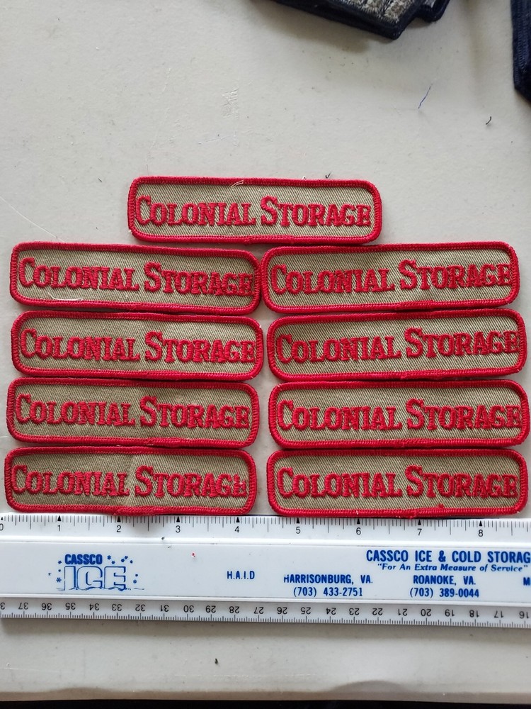 9 Vintage Embroidered COLONIAL STORAGE PATCH Patches