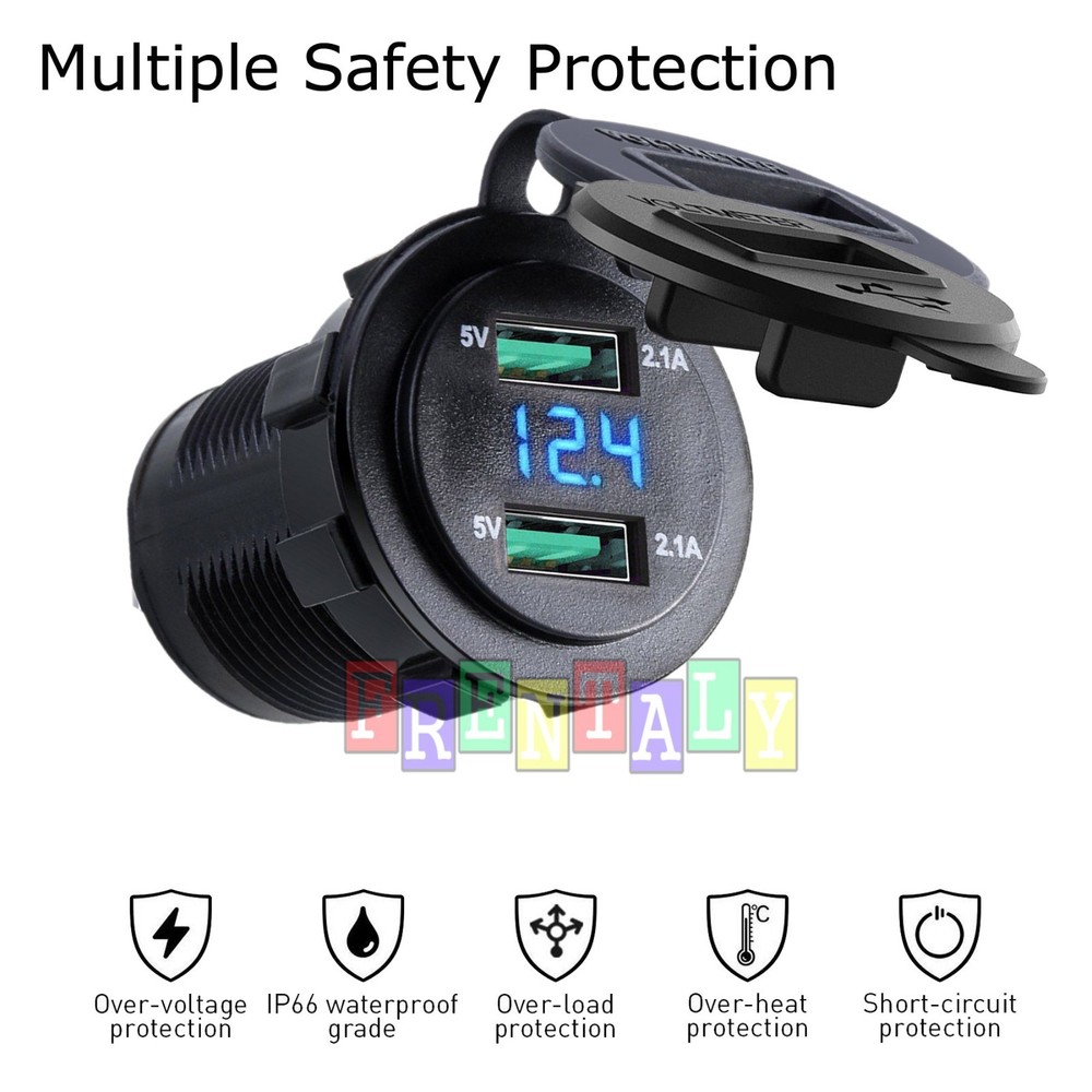 4.2A Dual USB Car Charger 2 Port LED Voltmeter 12-24V Cigarette Socket Lighter