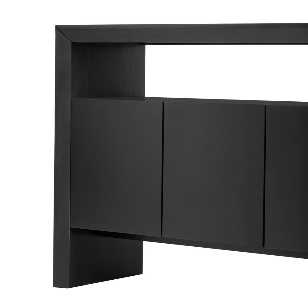 60" Modern Minimalist Solid Wood Veneer Sideboard (4 Doors+Open Shelf, Natural