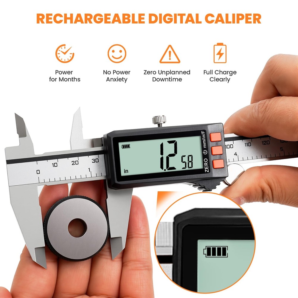 HARDELL Digital Caliper, Rechargeable Caliper with Power Display, 6...