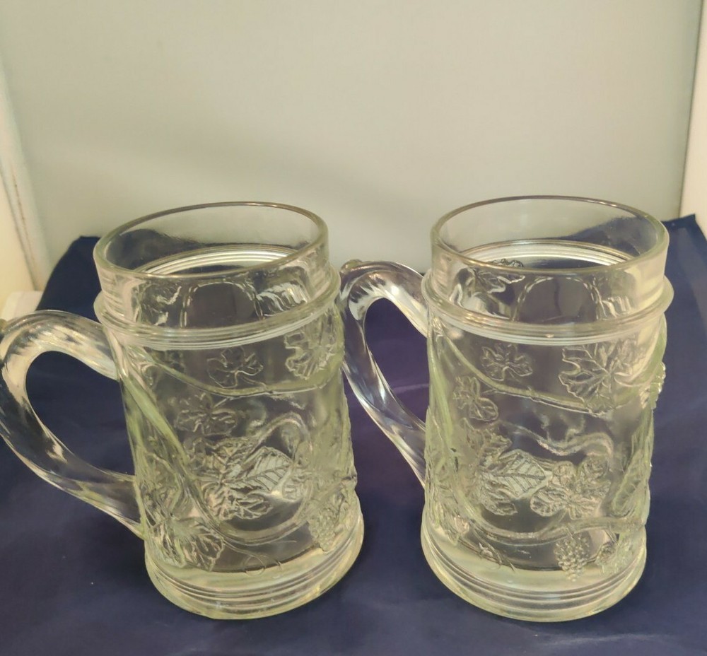 Clear Glass Beer Stein Shaped with Grape Vine Design