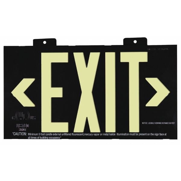 Exit Sign, Plastic, 15-3/8" W, 8-3/4" H, Exit (Double Arrows), Green, Gran1388