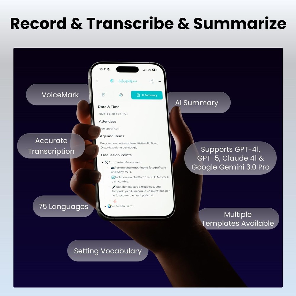 HiDock P1 mini AI Voice Recorder: Smart Recorder Work with Gray