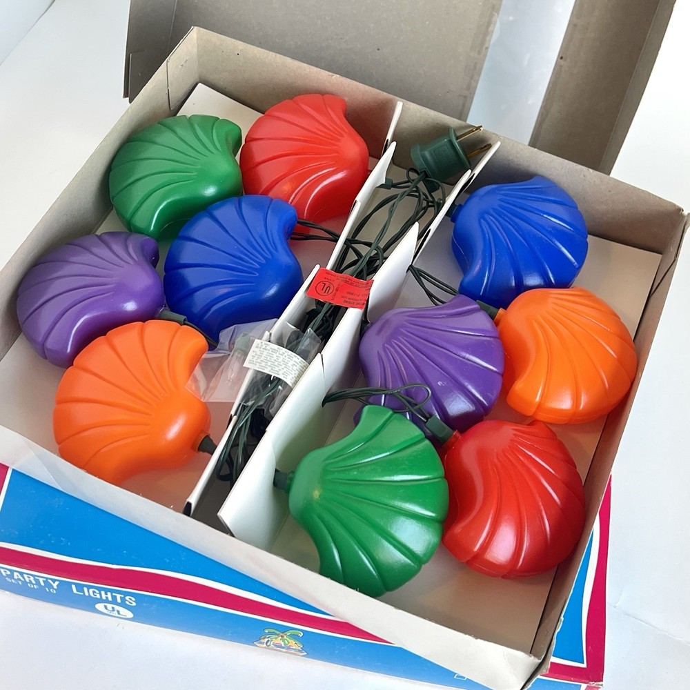 2 Sets 10 Pc String Shell Lights Set Multicolor Vintage New In Box Seashell Luau