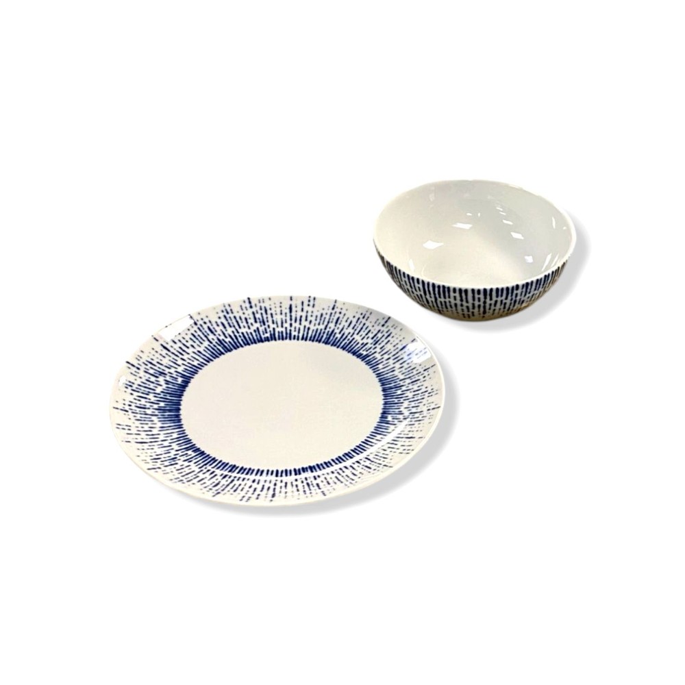 NEIMAN MARCUS 6-Piece Blue White Drizzle Dinnerware Set