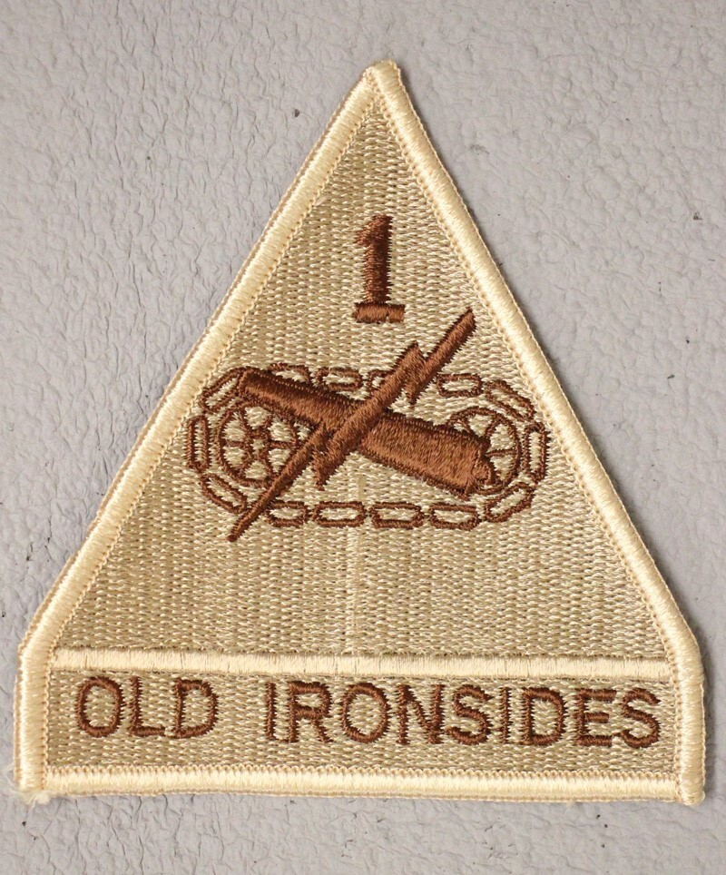 Army Patch: 1st Armored Division - tan, NO hook & loop backing