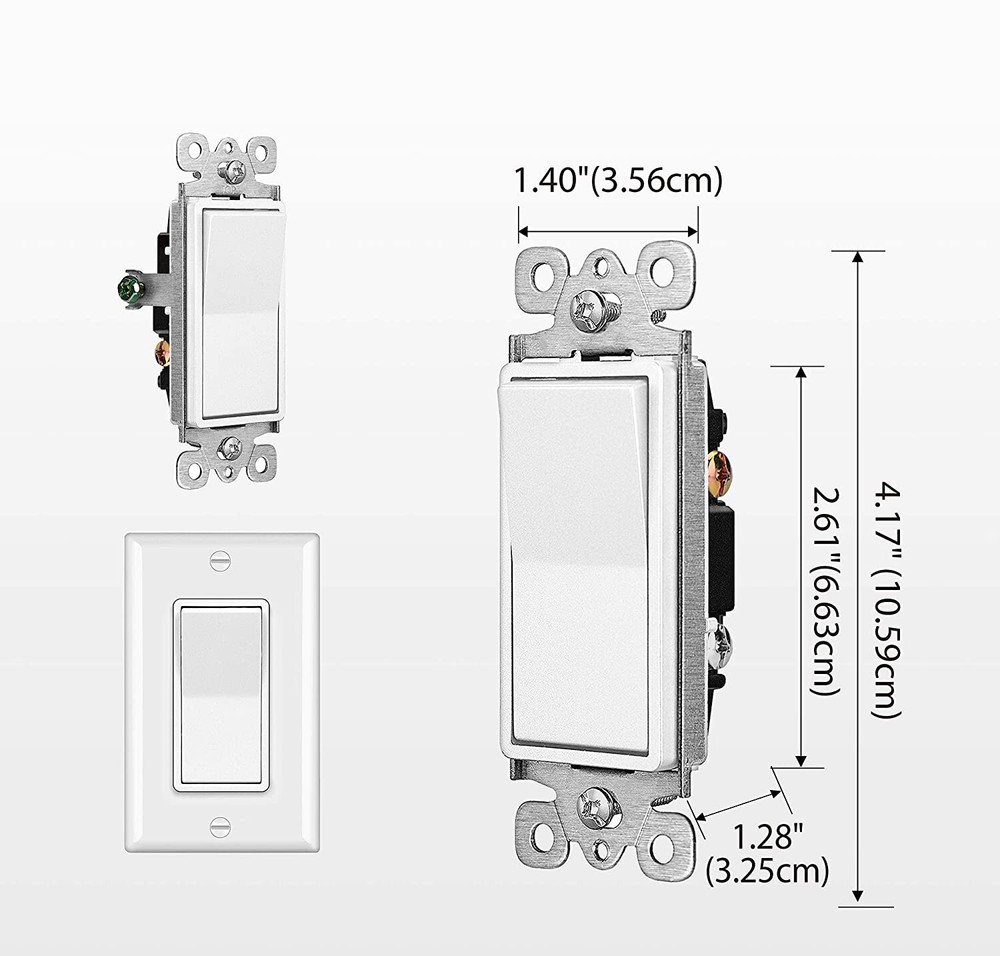 1 Pack 3 Way Switch Rocker Single Pole 15A 120V, Decorator On/Off Light Switch