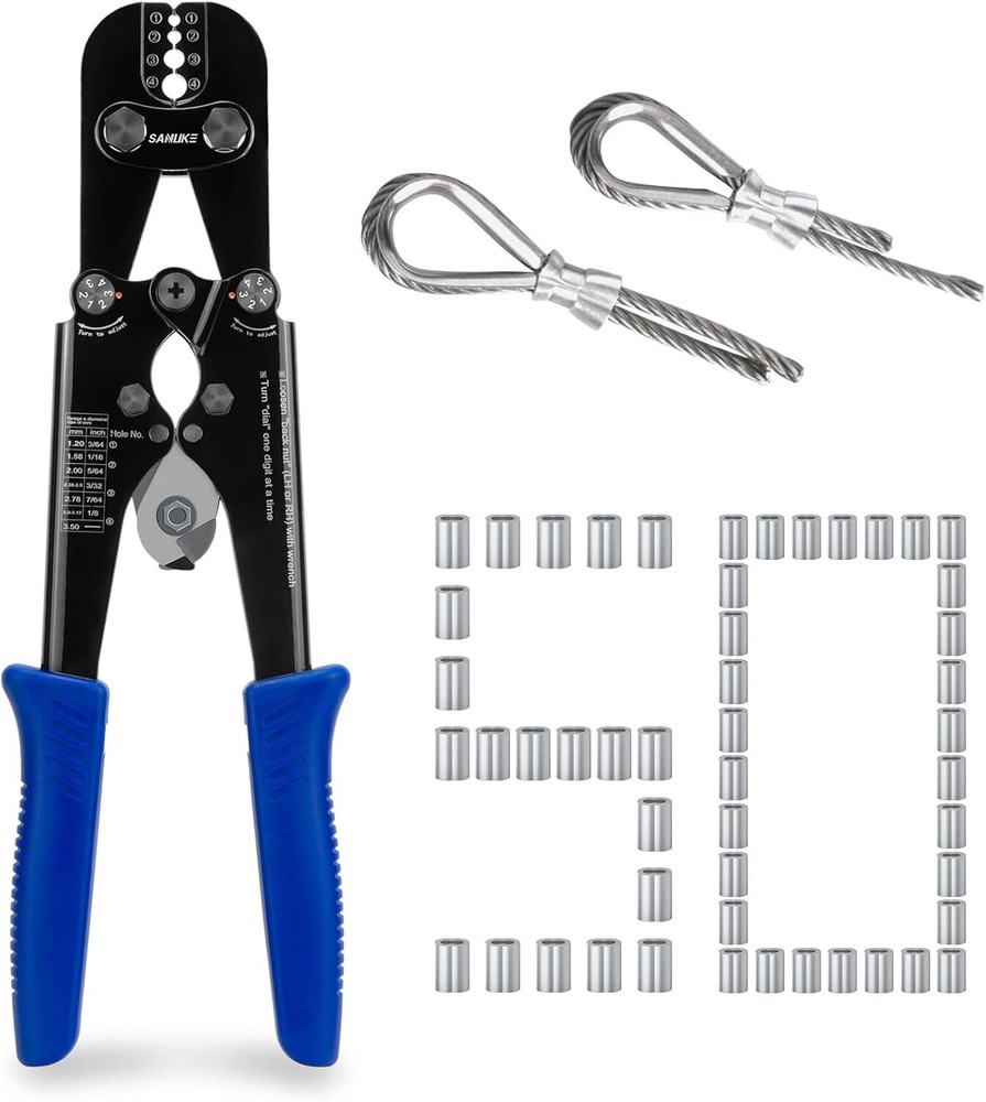 Compact Wire Rope Crimping Tool Set with Crimping Loop Sleeves for DIY Projects