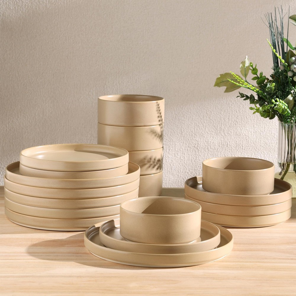 Ceramic Dinnerware Sets for 6, 18 Pieces Porcelain Lightweight Plates and Bow...