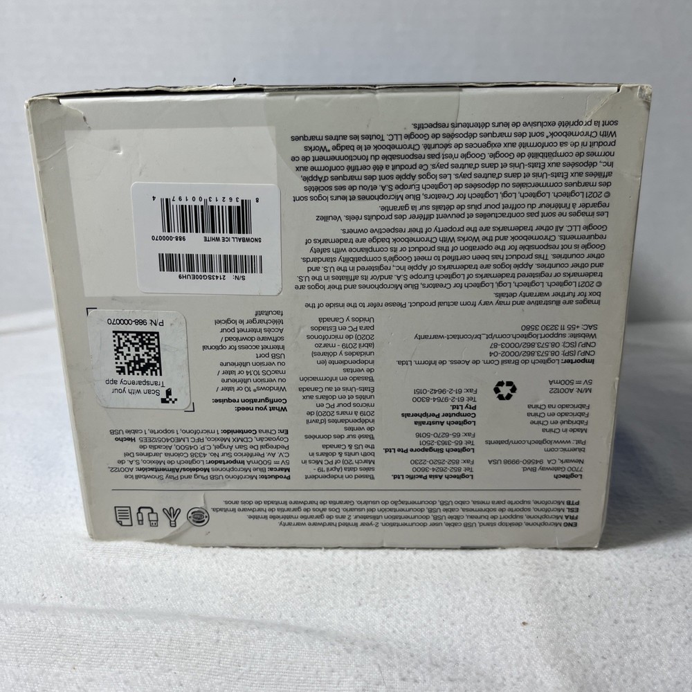 Logitech Creators Blue Snowball ice White USB Microphone NEW OPEN BOX