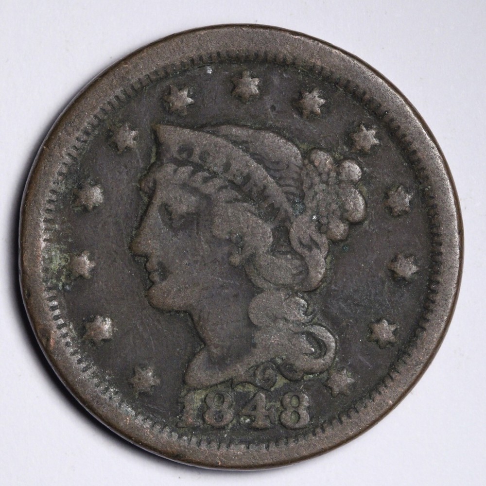1848 Braided Hair Large Cent CHOICE VG E362 JCL