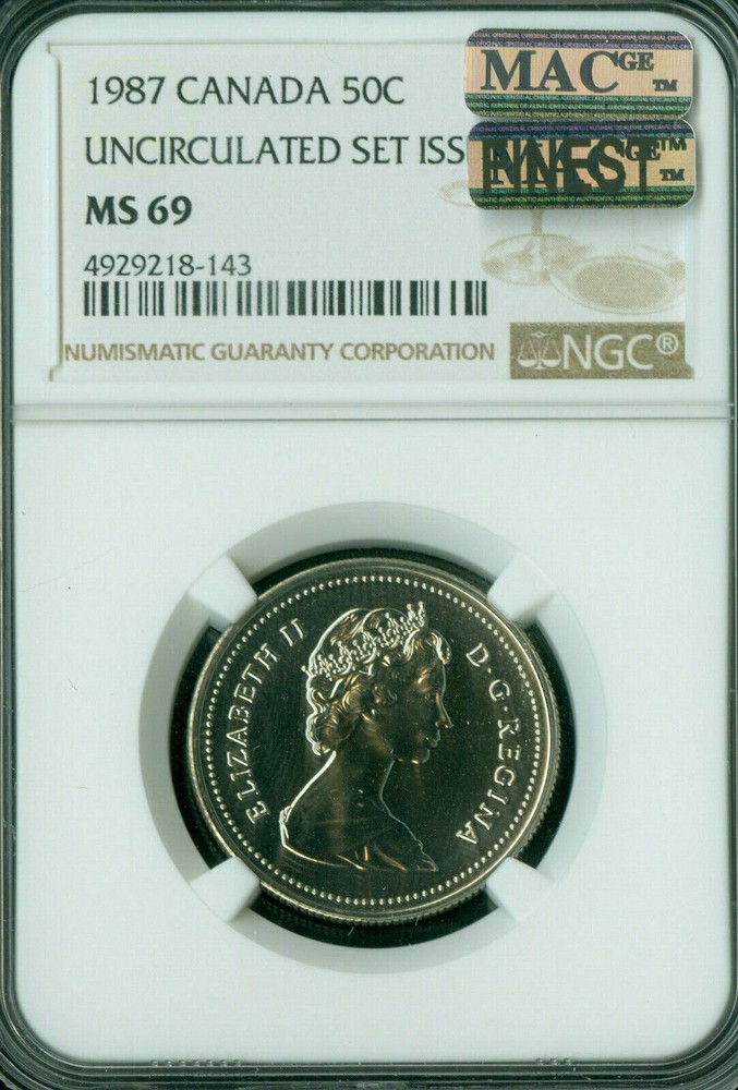 1987 CANADA 50 CENTS NGC MS69 MAC FINEST GRADED MAC SPOTLESS *
