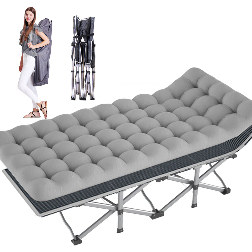 Camping Cot Double Layer 1200D Folding Bed Portable With Soft Mattress Carry Bag