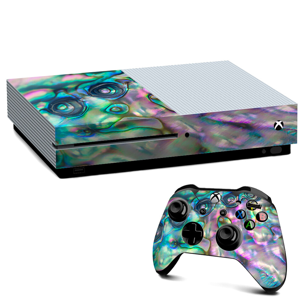 Xbox One S Console Skins Decal Wrap ONLY Abalone shell pink green blue opal