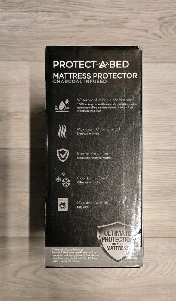PROTECT A BED Charcoal Infused Mattress Protector QUEEN New