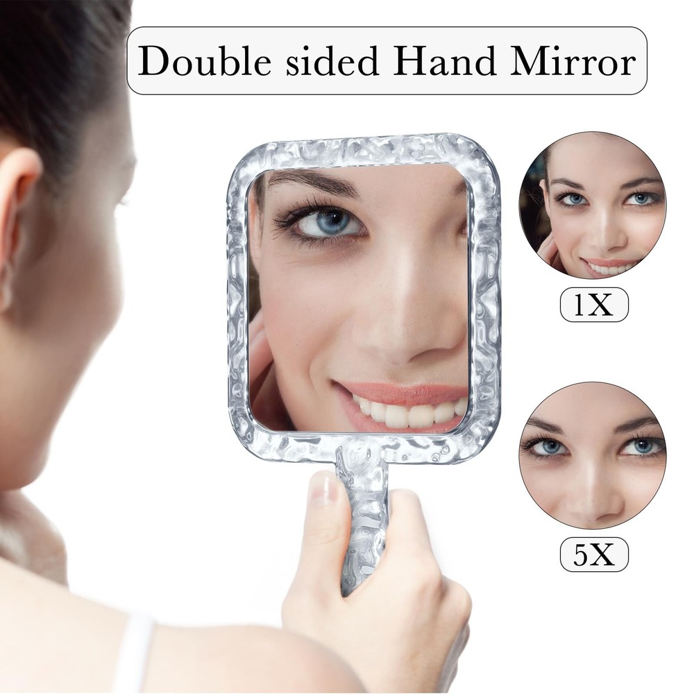 Hand Mirror,Double-Sided Handheld 1X/5X Magnifying Mirror with Handle for Mak...