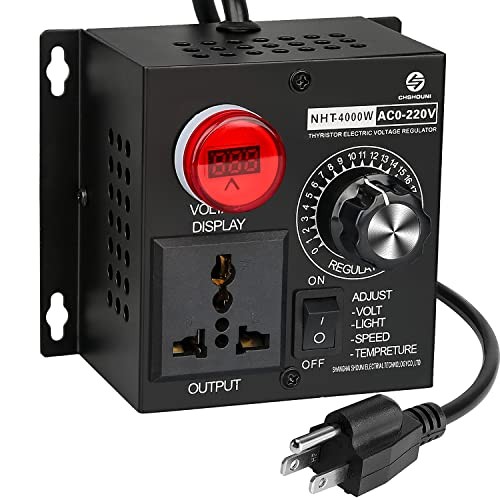 AC Variable Speed Controller, 120V~220V 15A 4000W SCR Voltage Metal shell Black