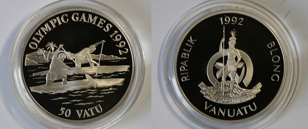 1992 Vanuatu Large Silver Proof 50 Vatu Olympic Rowing