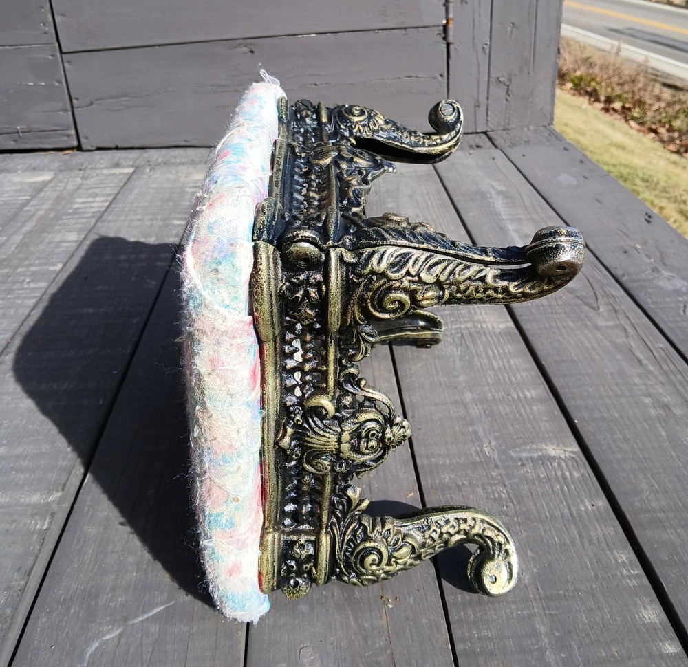 Vintage Upholstered Victorian Foot Stool with Cast Iron Base