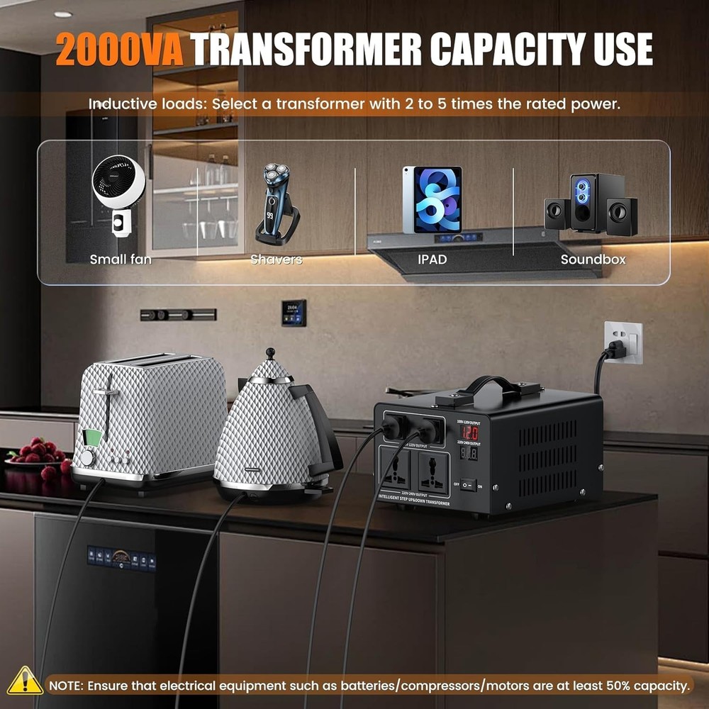 2000W Voltage Converter Transformer – Step Up/Down with LCD & Protection - NIB