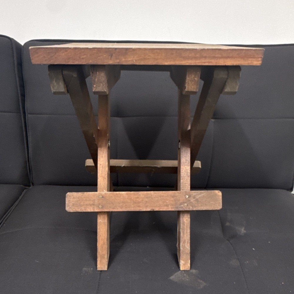 Antique Wooden Folding Stool Brown Rectangle Primitive Bench Unfinished