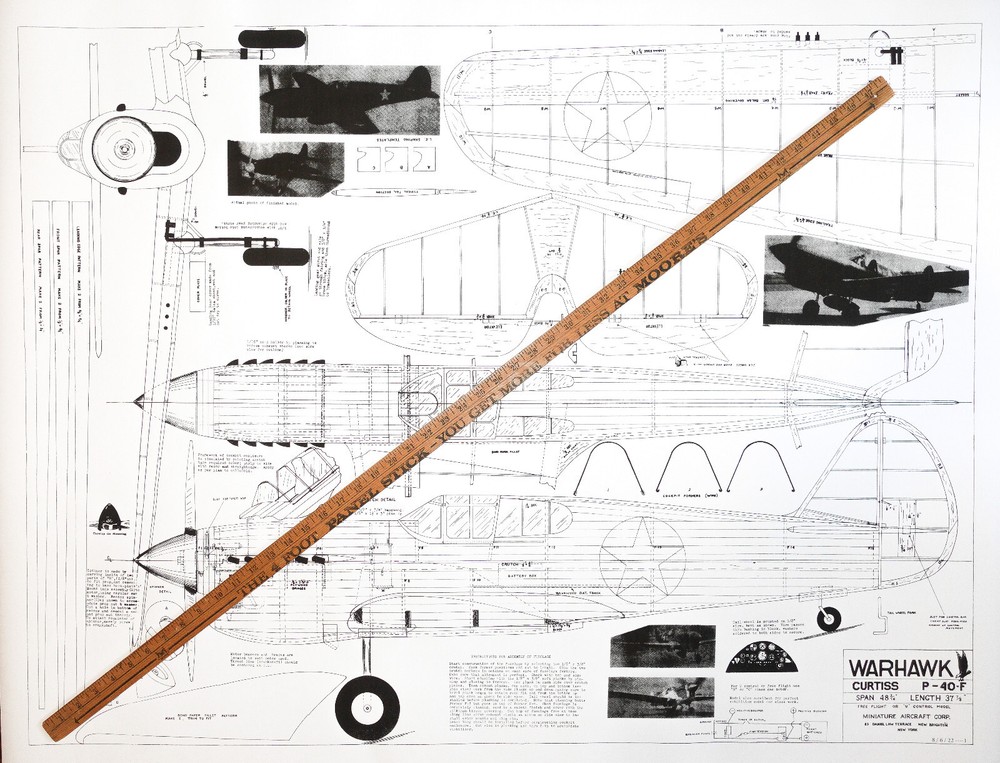 P-40F WARHAWK Plan & Patterns for Miniature Aircraft's 48in FF UC Model Airplane