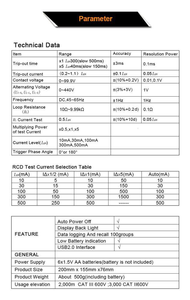 RCD Loop Resistance Tester Multimeter GFCI Lo Digital Resistance Meter Tool