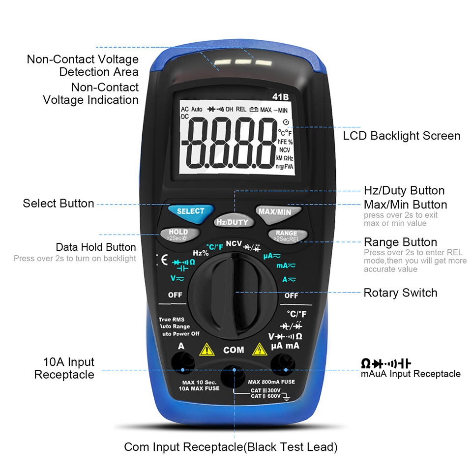 Digital Multimeter Temperature Tester 6000 Counts DC Current True RMS Meter NCV