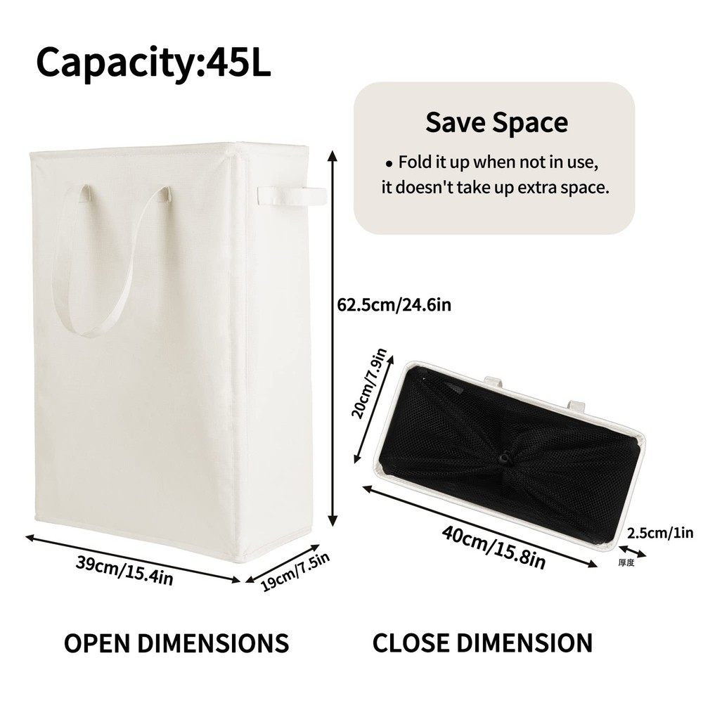 Slim Laundry Hamper Handles Collapsible Laundry Basket Thin Dirty Clothes Bas...
