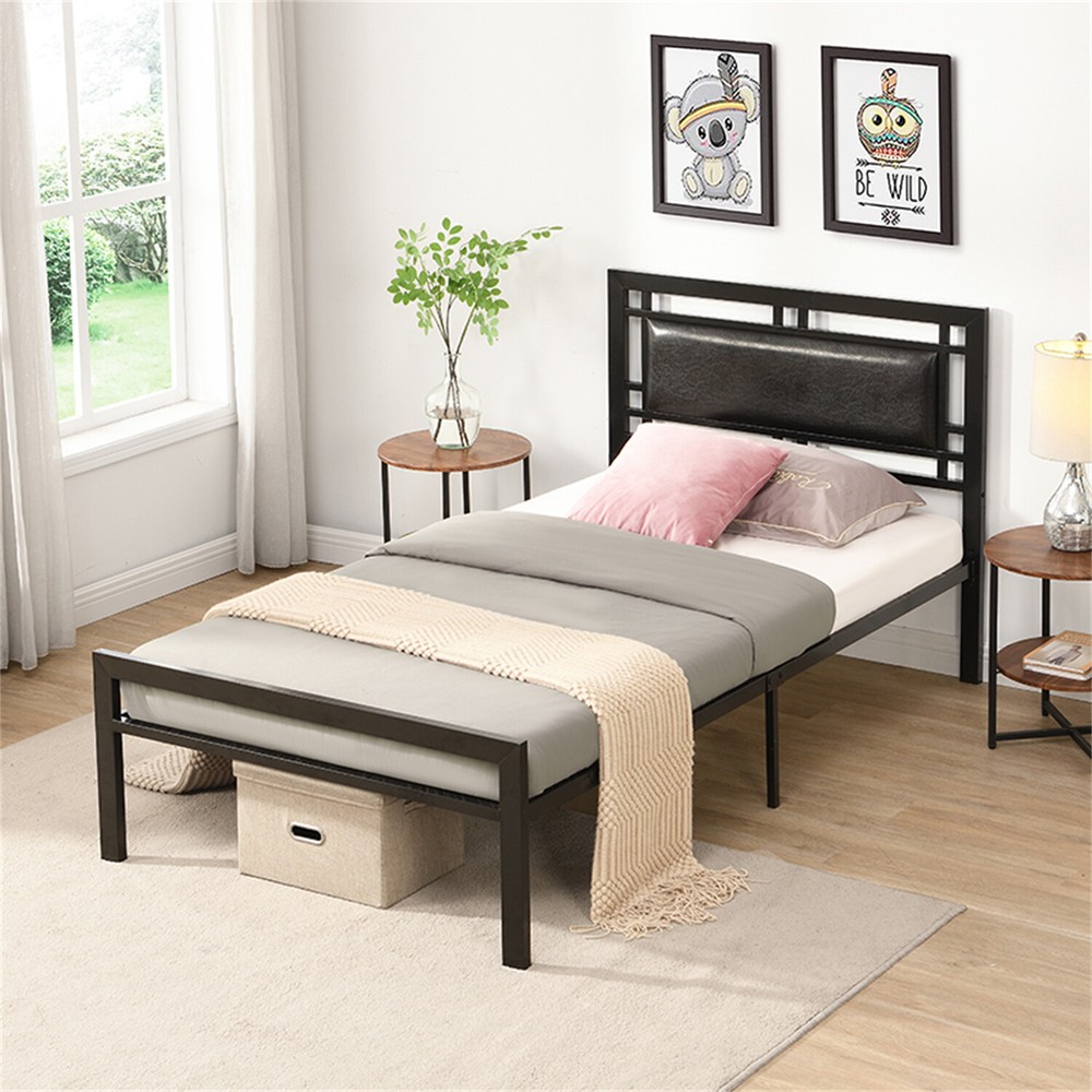 Modern Twin Size Bed Frame Metal Platform Bed Frame Sturdy Slat Support Black US