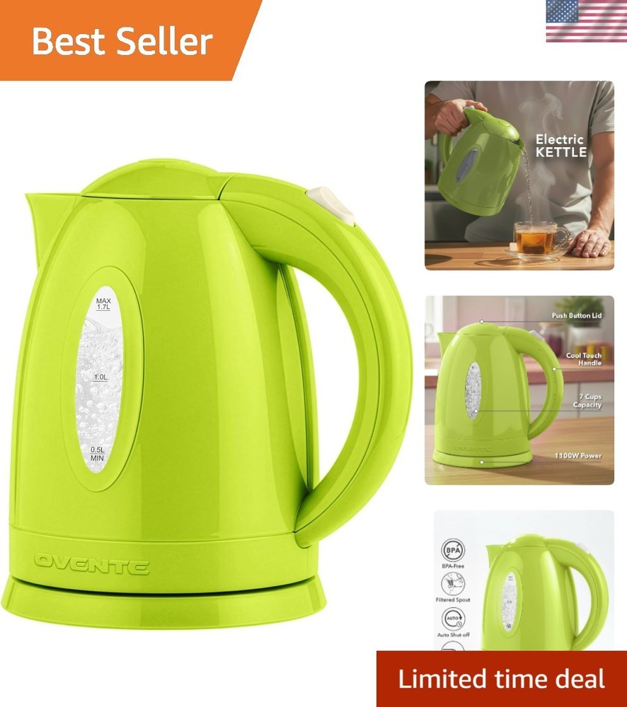 1.7L Fast Boiling Green Electric Kettle with Safety Features & Removable Filter