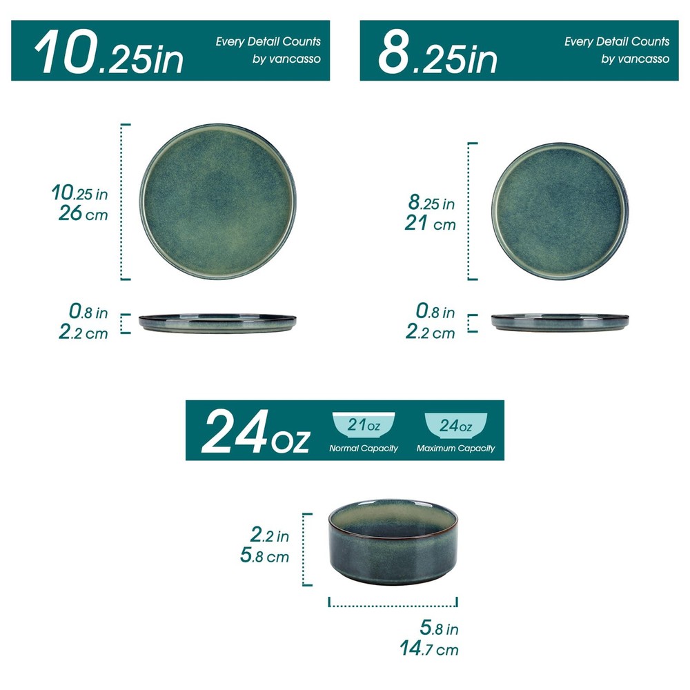 Starry Plates and Bowls Sets,12 Pieces Green Dinnerware Sets for Kitchen,Modern