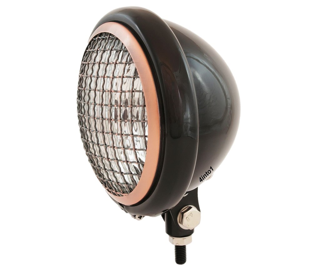5.75" Custom Motorcycle Bottom Mount Headlight w/ Grill - Gloss Black Bronze