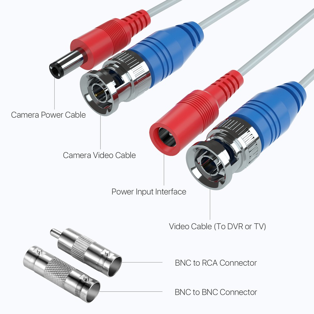 ZOSI 4PCS 60FT/100FT/150FT BNC Video Power Cable for Security Camera System