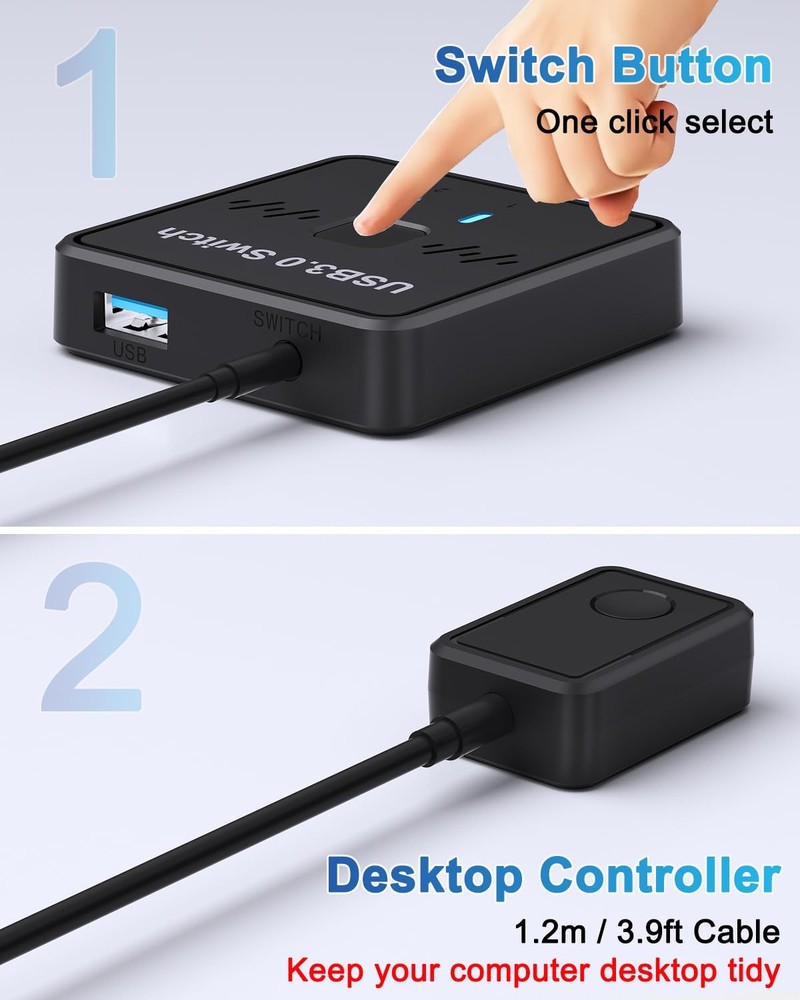 USB Switch, USB-A Selector, Bi-Directional USB Switcher 1 in 2 Out / 2 in 1 O...