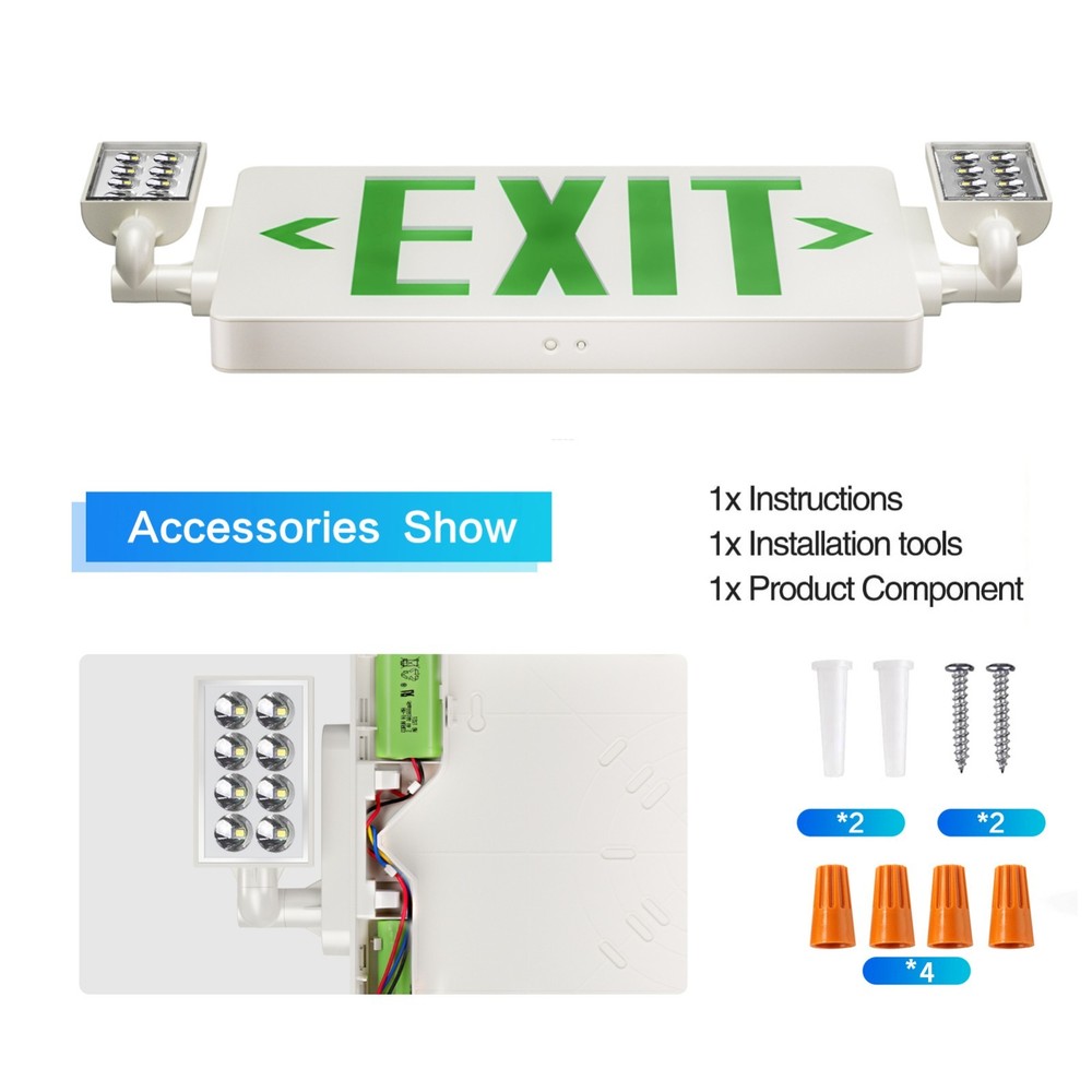 UL Listed-6 Packs Green Exit Sign with Battery Backup Combo LED Exit Lighting.