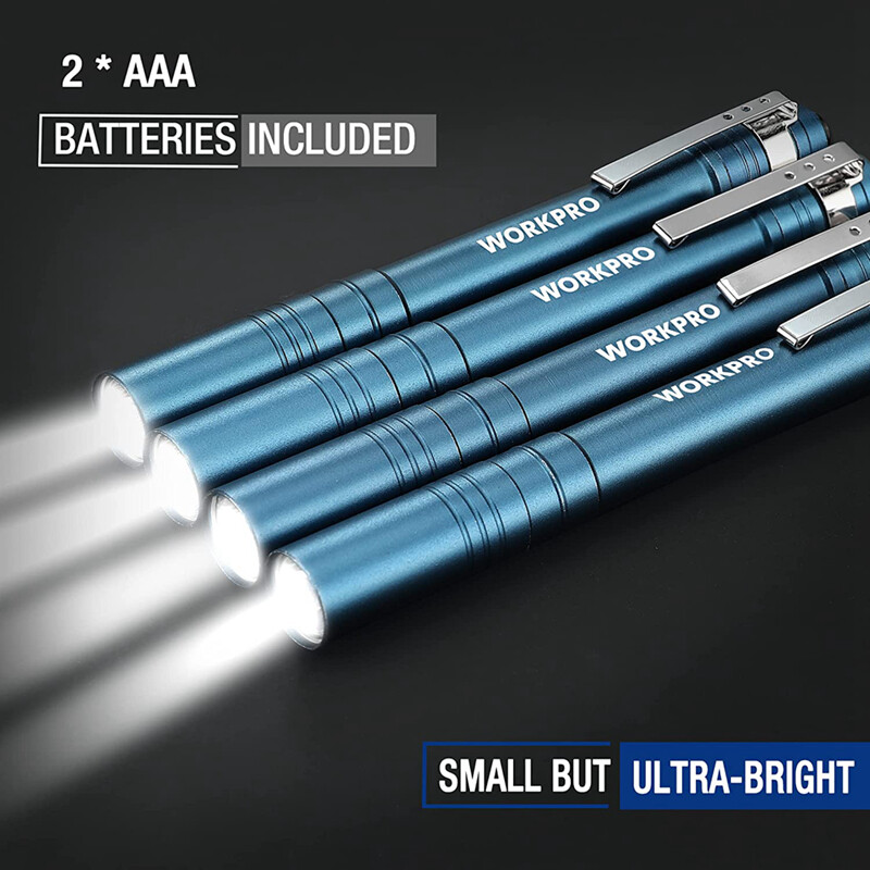 WORKPRO 4PC LED Pen Light Set Aluminum Handheld Pocket Torch Penlight Flashlight