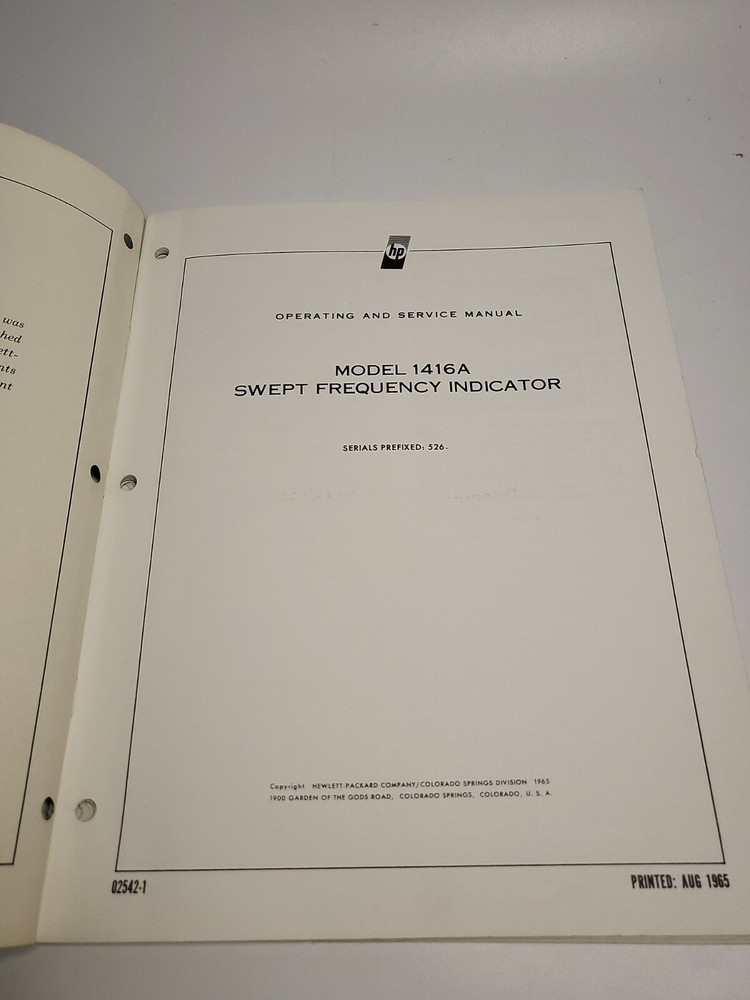 HP 1416A Swept Frequency Indicator ~ Operating & Service Manual