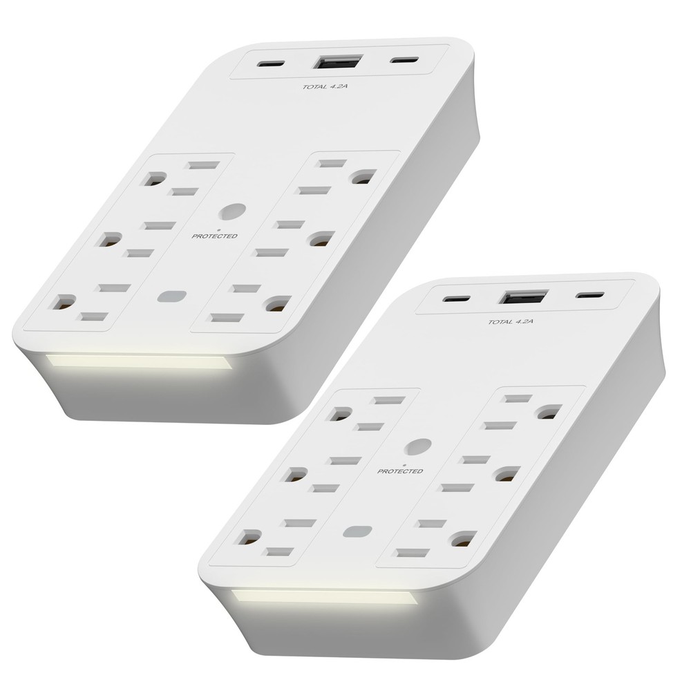 LIDER 6-Outlet Surge Expander with USB Type A/C and Guide Light, Surge Protec...