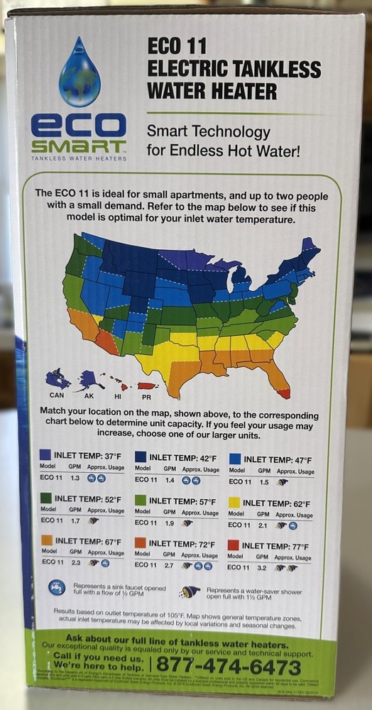 EcoSmart Eco 11 Electric Tankless Water Heater 240V New Still sealed in box.