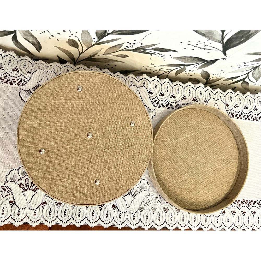 Vintage embroidered cloth covered circular box