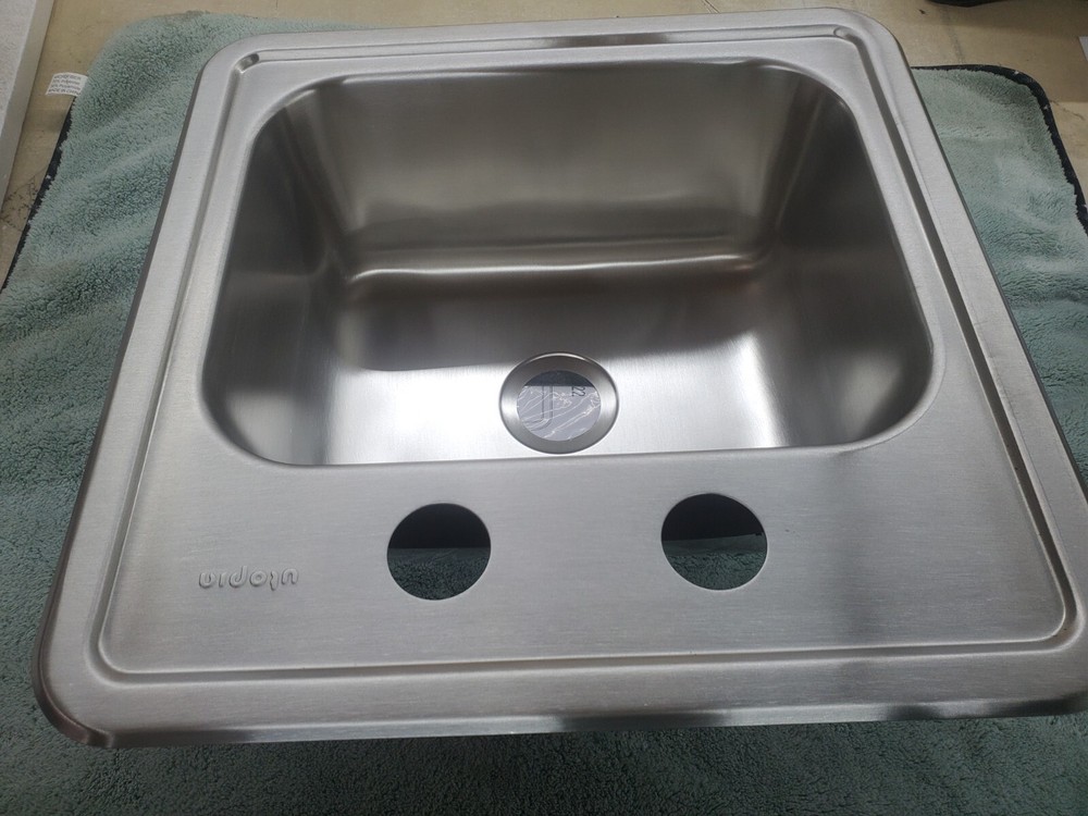 15” x 15” Stainless Steel Sink Single Bowl w/ Two Holes RV