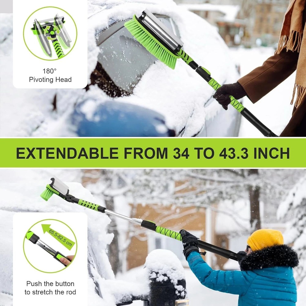 3-in-1 Extendable Snow Brush with Ice Scraper Squeegee Auto Snow Ice Removal