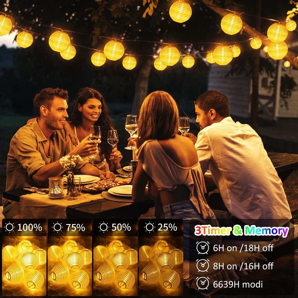 Lantern String Lights Outdoor Plug in, 40Ft Connectable Warm White & White La...