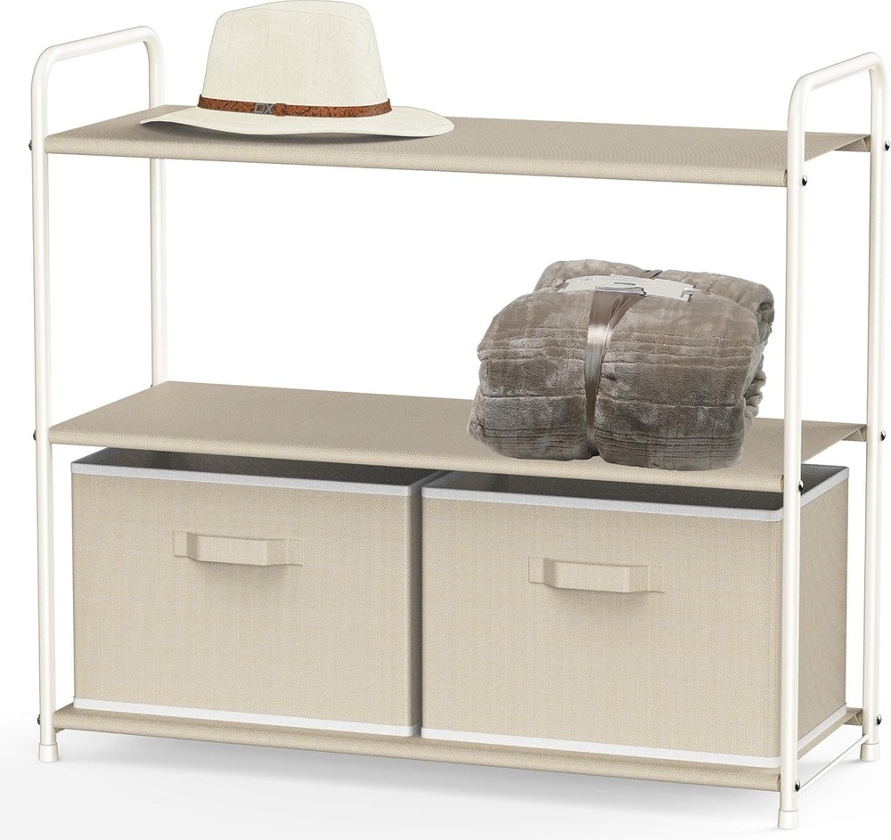 3-Tier Closet Storage W/ 2 Drawers Grey